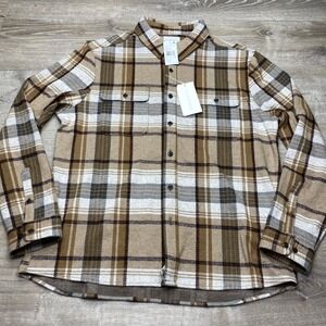 7Diamonds Generation Mens XL Brown Plaid Stretch Flannel Shirt NWT Shacket